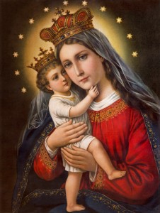 Typical catholic image of Madonna with the child printed in Germany from the end of 19. cent. originally designed by unknown artist and taken in village Sebechleby in middle Slovakia.