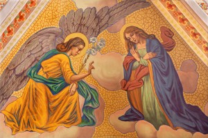 Banska Stiavnica - The Annunciation fresco on the ceiling of parish church from end of 19. cent.  by P. J. Kern.