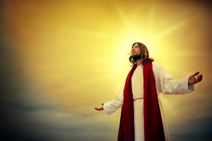 Shot of Jesus standing outside surrounded by light